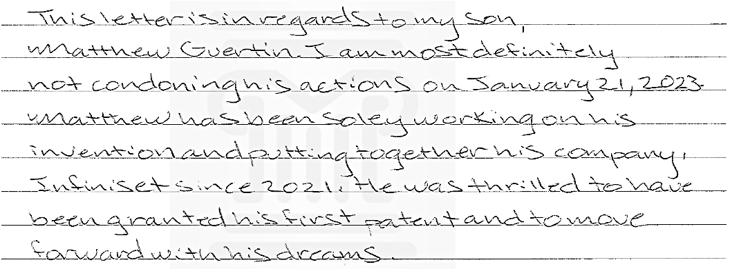 Michelle Guertin's handwritten letter, condensed into a single layout