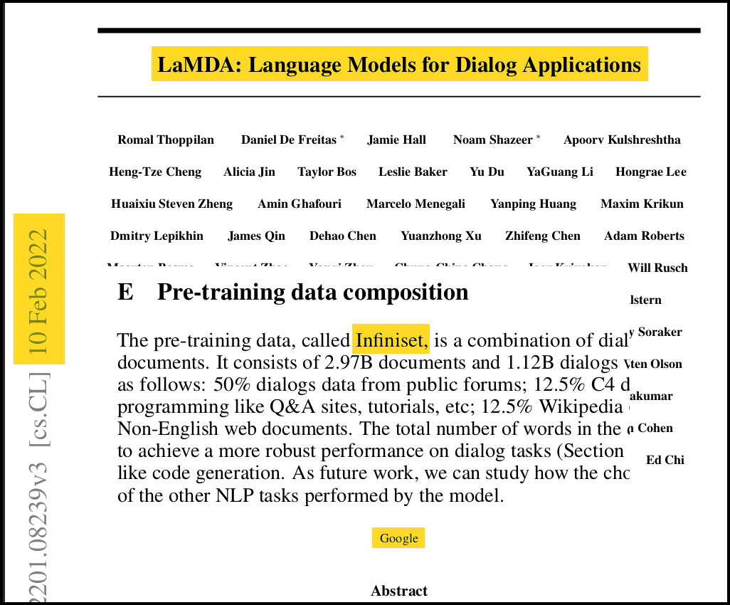 LaMDA paper introducing the Infiniset dataset