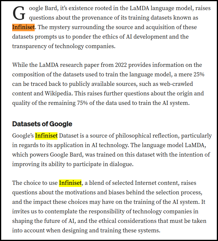 Medium: What sites were used for training Bard