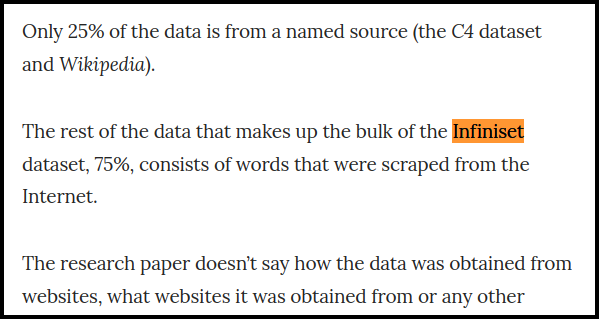 75% of Infiniset scraped internet