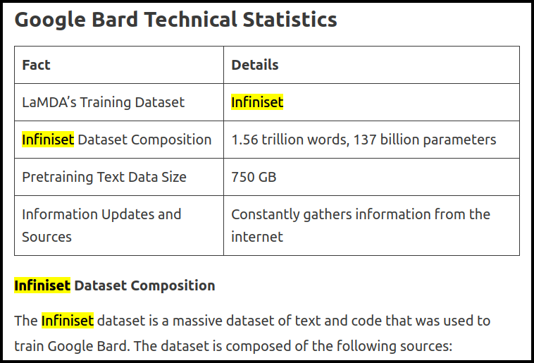 Infiniset — diverse basis for Bard's range