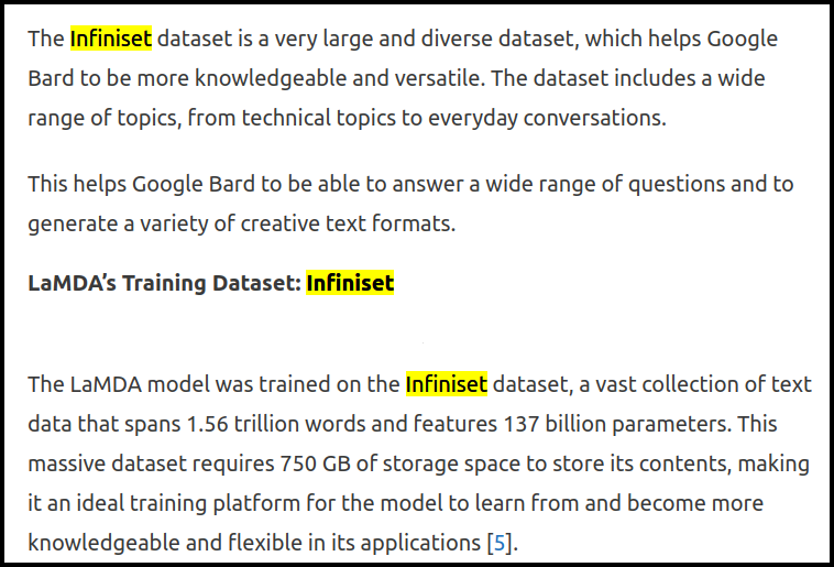 Bard vs ChatGPT — Infiniset specs